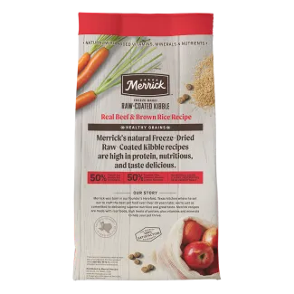 Healthy Grains Freeze-dried Raw-coated Kibble Real Beef + Brown Rice Recipe - Back of bag