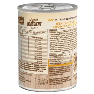 Limited Ingredient Diet Healthy Grains Real Chicken Canned Wet Dog Food Back of Can 